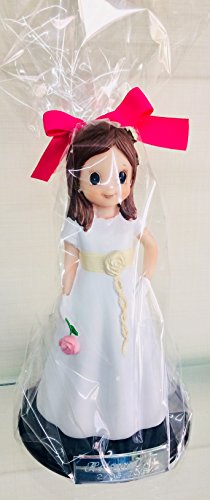 Figura comunión niña tarta GRABADA PERSONALIZADA figuras para pastel con flor rosa