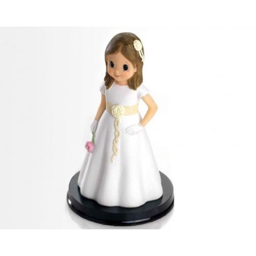 Figura comunión niña tarta GRABADA PERSONALIZADA figuras para pastel con flor rosa