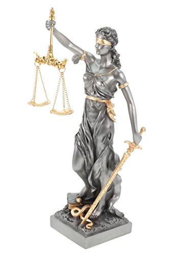 Figura de la diosa romana de la justicia, escultura de la justicia de color dorado/plateado, abogado, ley