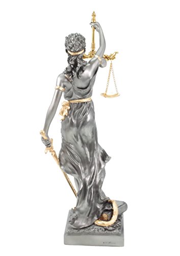 Figura de la diosa romana de la justicia, escultura de la justicia de color dorado/plateado, abogado, ley