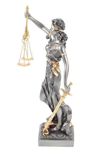 Figura de la diosa romana de la justicia, escultura de la justicia de color dorado/plateado, abogado, ley