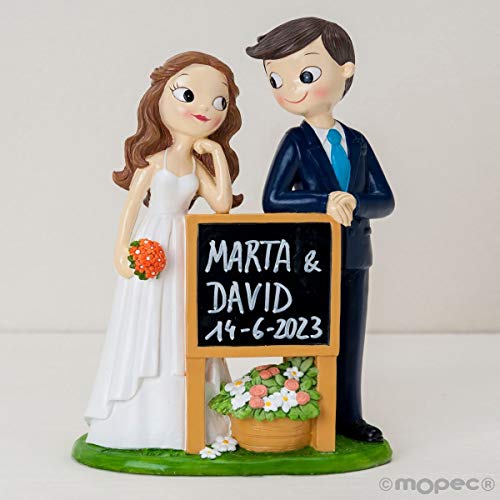 Figura GRABADA de boda novios pizarra para tarta pastel PERSONALIZADA siguientes amigos