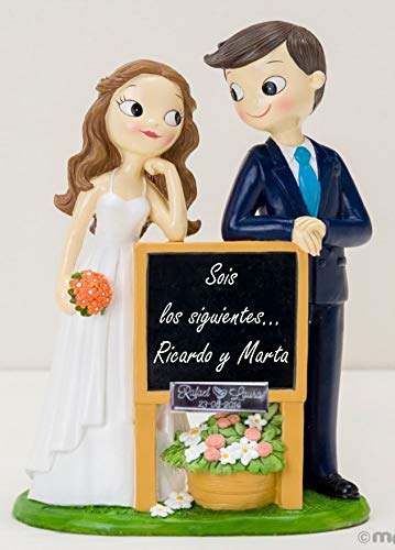 Figura GRABADA de boda novios pizarra para tarta pastel PERSONALIZADA siguientes amigos