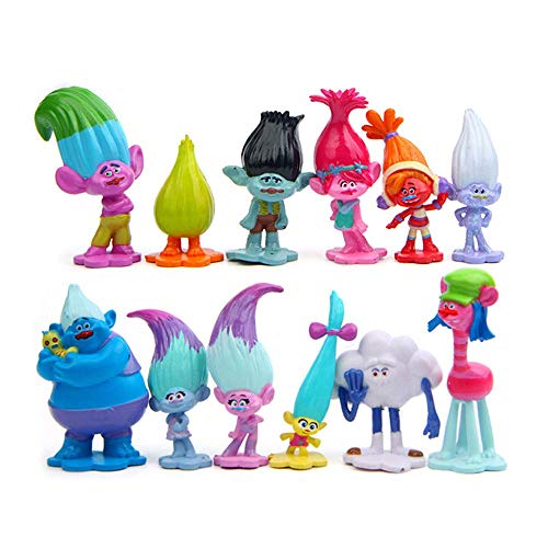 Figuras de troll de 3 a 7 cm, figuras de la película Muñecas Poppy Branch Biggie Pvc Trolls Figuras de acción Juguetes 12 piezas/b