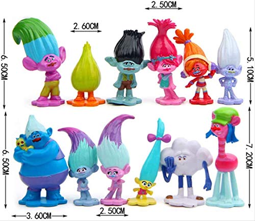 Figuras de troll de 3 a 7 cm, figuras de la película Muñecas Poppy Branch Biggie Pvc Trolls Figuras de acción Juguetes 12 piezas/b