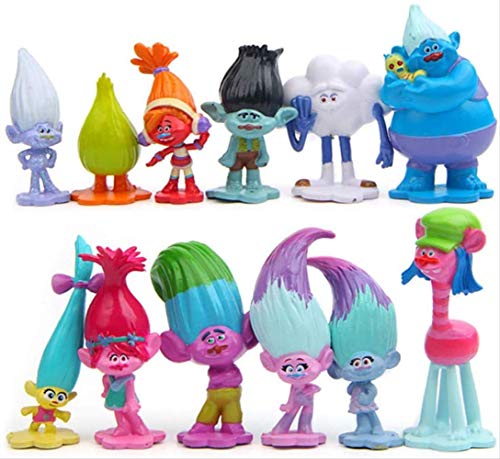 Figuras de troll de 3 a 7 cm, figuras de la película Muñecas Poppy Branch Biggie Pvc Trolls Figuras de acción Juguetes 12 piezas/b