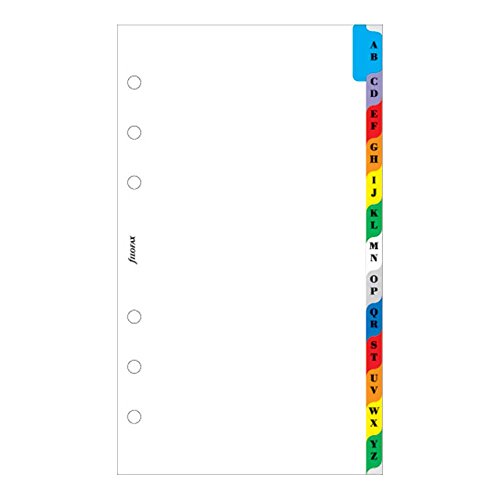 Filofax 131608 - Separadores para agenda A5 (hojas perforadas, A-Z, 2 letras por pestaña), varios colores