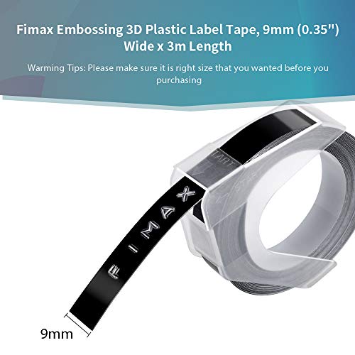 Fimax 3d cinta estampadora Compatible con etiquetas 3d dymo 9mm x 3M label tapes usar para etiquetadora dymo Omega / Junior / Organizer Xpress / Office-Mate II