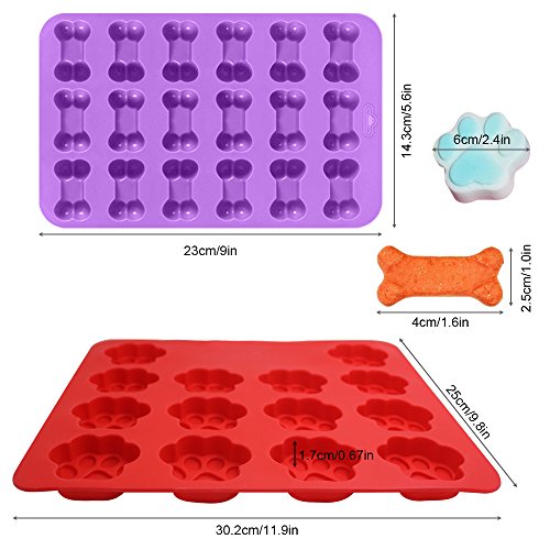 FineGood - 3 moldes de silicona con diseño de hueso de perro y pata, 18 cavidades y 14 cavidades de bandeja de caramelos, molde para galletas para cachorros y niños, molde para hornear magdalenas