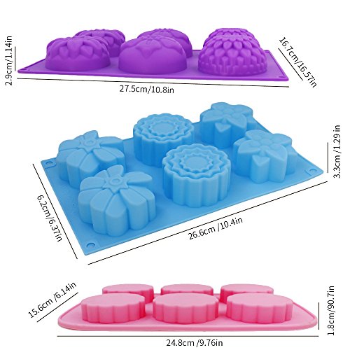 FineGood Molde de Pastel de Silicona con 3 moldes para Pastel, moldes de Flores Hacer Galletas de Chocolate con gelatina, Bandejas de jabón Artesanal de Bricolaje, 6 cavidades, Azul, Rosa