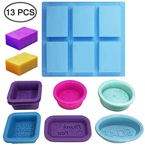 FineGood - Moldes de silicona para hacer jabón (13 unidades), color azul, rojo, morado y verde