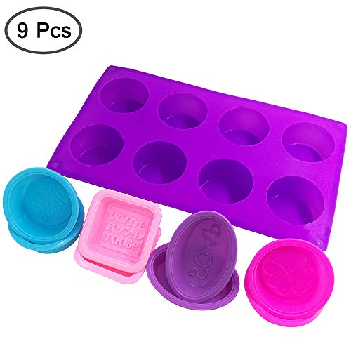 FineGood - Moldes para hacer jabón, 9 unidades, silicona de grado alimenticio, suave, para magdalenas, brownies, pasteles, pasteles, pasteles, manualidades, rosas, morados