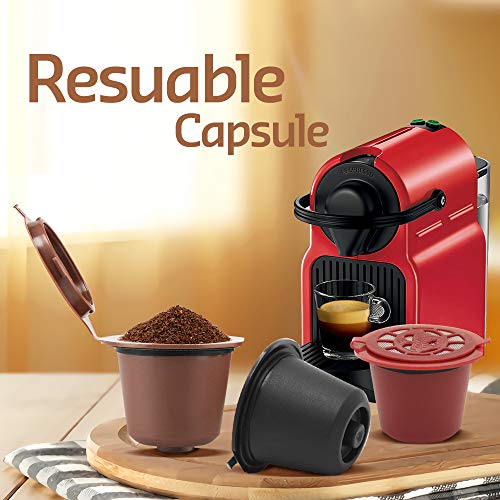 FineInno Cafetera Capsulas Recargables Refillable Coffee Capsules Filtro Reutilizable Cafe Reusable Coffee Filter Compatibles Nespresso Original Gratis Cuchara,Cepillo