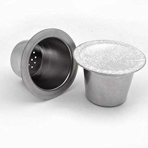 FineInno Cápsula Rellenable de Acero Inoxidable Recargables Cápsulas de Café Reutilizable Coffee Capsules Filtro Compatibles Nespresso Original Incluye Anillo de Sellado y 60 Tapas de Aluminio