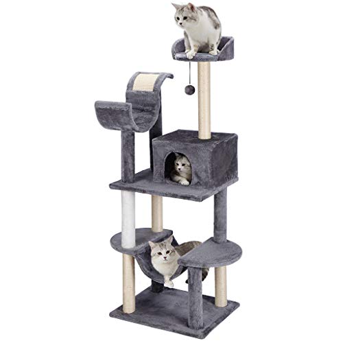 Finether Árbol para Gatos Rascador para Gatos con Nidos Juguete Gatos de Sisal Natural con Columnas, Color Gris