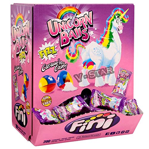 FINI Unicorn Ball Fizz relleno líquido chicle retro dulces y caramelos