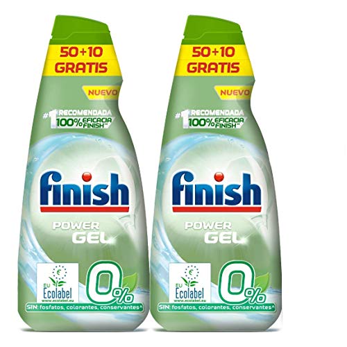 Finish Power Gel 0% Detergente Gel Lavavajilla con Certificado Ecológico, 2 unidades - 120 Dosis