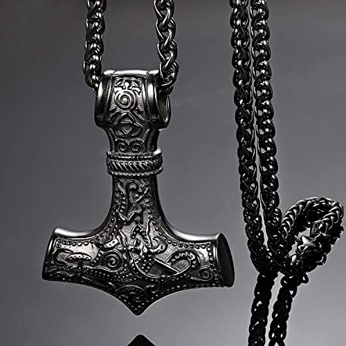 Finrezio Mjolnir Collar de Acero Inoxidable 316L para Hombre Niño Vikingo Odin Thor Hammer