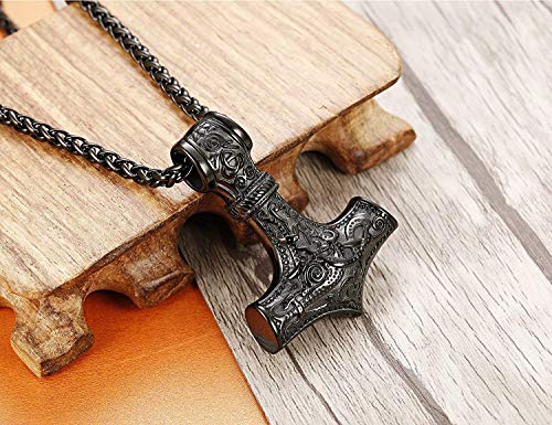 Finrezio Mjolnir Collar de Acero Inoxidable 316L para Hombre Niño Vikingo Odin Thor Hammer