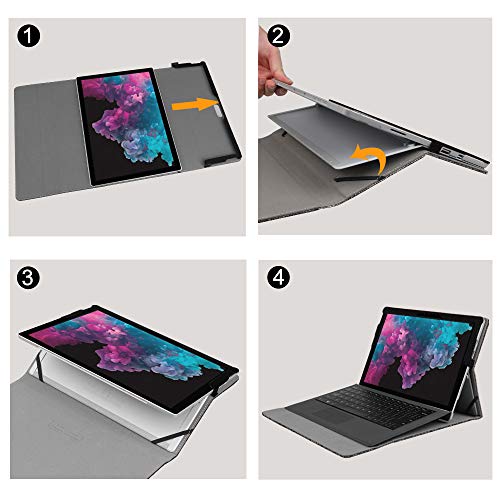 Fintie Funda para Microsoft Surface Pro 7 (2019) /6/5/4/3 - Múltiples Ángulos Carcasa de Tela con Soporte Compatible con Teclado Type Cover(Teclado No Incluido), Tela Gris Marengo