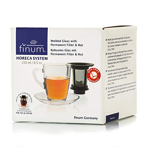 finum HORECA SYSTEM - Taza de cristal con filtro permanente de acero inoxidable fino (plato y filtro, 250 ml)