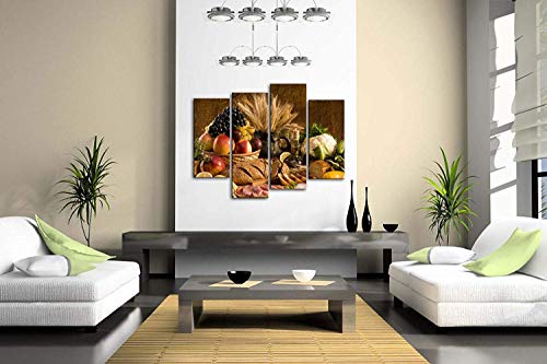 First Wall Art - Comida de la Cocina Cuadros en Lienzo Fruta en la Canasta y Pan Carne Verduras en la Mesa Decoracion de Pared 4 Piezas Modernos Mural Fotos para Salon,Dormitorio,Baño,Comedor