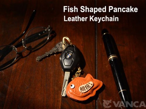 Fish Shaped Pancake Leather Japanese Style KH Keychain VANCA CRAFT-Collectible keyring Made in Japan