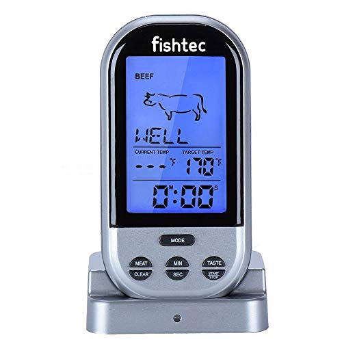 FISHTEC ® Con termómetro de Cocción Inalámbrico - Horno y barbacoa - Temporizador y alarma