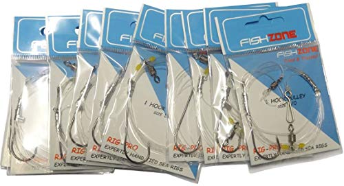 Fishzone RIG Pro Series - Polea de gancho (tamaño 5/0 x 10 paquetes de un solo tipo de calidad comercial – anzuelos de un solo anzuelo – Polea listos, ideal para pesca de surf de mar (80lb principal)