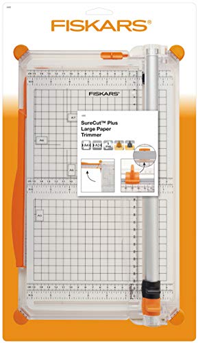 Fiskars Cizalla Grande para Papel, A4, Con guía de la línea de corte, Incluye Cuchilla de Marcado y Cuchilla de Corte, SureCut Plus, 1020504