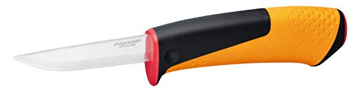 Fiskars Cuchillo para artesanía, Incluye funda con afilador, 20,9 cm, Negro/Naranja/Rojo, 1023620