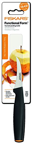 Fiskars Cuchillo para pelar, Hoja curvada, Longitud total: 19 cm, Acero de calidad/Plástico, Functional Form, 1014206