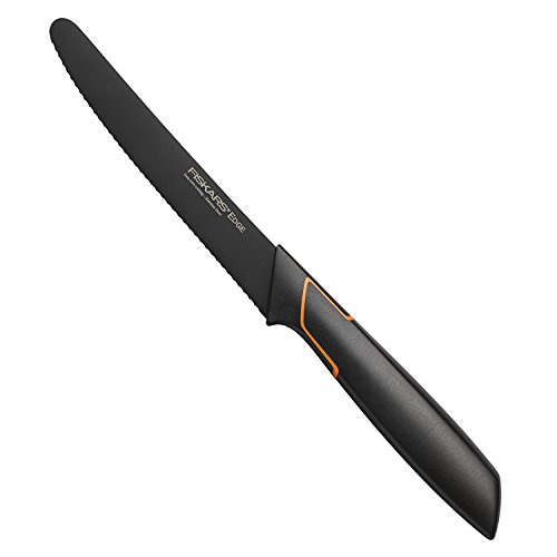 Fiskars Cuchillo para tomates, Diseño moderno, Hoja dentada, Longitud total: 25 cm, Acero de calidad/Plástico, Edge, 1003092