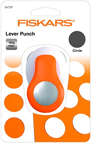 Fiskars Perforadora de figuras, Círculo, Ø 2,5 cm, Para diestros y zurdos, Acero de calidad/Plástico, Blanco/Naranja, Lever Punch, M, 1004748