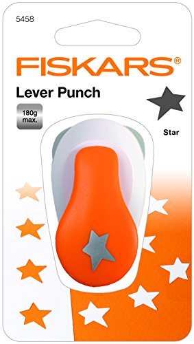 Fiskars Perforadora de figuras, Estrella, Ø 1,9 cm, Para diestros y zurdos, Acero de calidad/Plástico, Blanco/Naranja, Lever Punch, S, 1004641