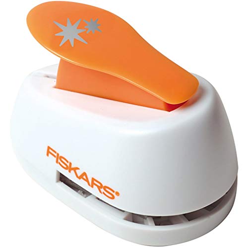 Fiskars Perforadora de figuras, Estrella, Ø 1,9 cm, Para diestros y zurdos, Acero de calidad/Plástico, Blanco/Naranja, Lever Punch, S, 1004641