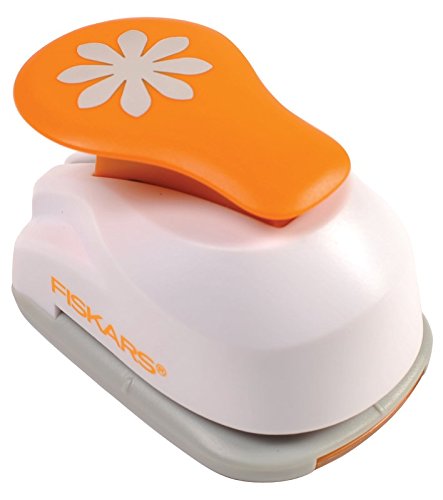 Fiskars Perforadora de figuras, Margarita, Ø 1,9 cm, Para diestros y zurdos, Acero de calidad/Plástico, Blanco/Naranja, Lever Punch, S, 1004643