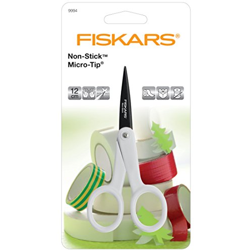 Fiskars Tijeras antiadhesivas Micro-Tip - 12 cm, para diestros y zurdos, Blanco, 1004682