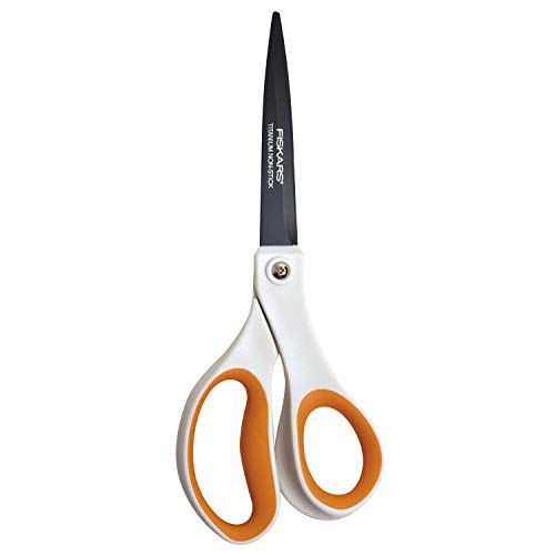 Fiskars Tijeras antiadhesivas Universales, Longitud: 21 cm, Revestimiento de titanio/Acero inoxidable plástico, Blanco/Naranja, 1004721