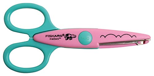 Fiskars Tijeras Decorativas para niños Animales del zoo, 3 unidades, Longitud: 13 cm, para diestros y zurdos, A partir de 4 años, Hoja de acero inoxidable/Mangos de plástico, Rosa/Rojo/Gris, Kidzors, 1003846