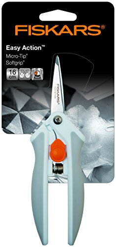 Fiskars Tijeras multiuso Softgrip, con Micro-Tip, Longitud: 16 cm, Hoja de acero inoxidable/Mangos de plástico, Blanco/Gris, Easy Action, 1003874