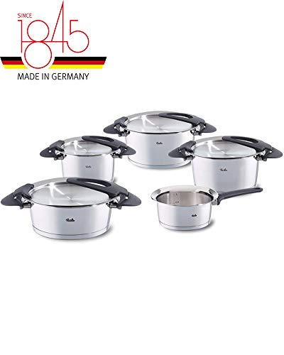 Fissler intensa / Juego de ollas de acero inoxidable, 5 piezas, apilable, con soporte para tapadera y función de escurrido, adecuado para la inducción