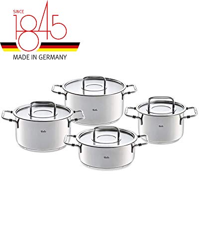 Fissler - Juego de cacerolas Bonn de acero inoxidable, 4 piezas, incluye tapa de cristal (3 cacerolas, 1 cazuela), inducción