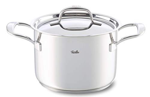 Fissler riva / Juego de ollas de acero inoxidable, 5 piezas (3 ollas de cocción, 1 rustidera, 1 cazo) con tapadera de metal, apto para inducción