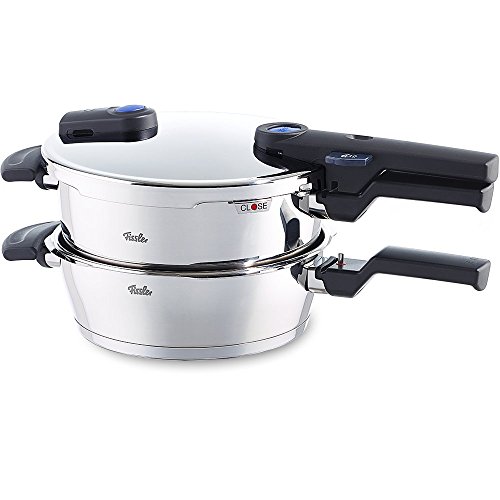 Fissler vitaquick / Juego de olla y sarten a presión (2,5 + 4,5 litros, Ø 22 cm) de acero inoxidable, 2 unidades, apto para todo tipo de cocinas, incluida inducción