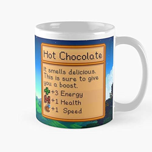 FitinC Hot Chocolate Cute Valley Stardew Best Mug Tiene 11oz de Mano Hechas de cerámica de mármol Blanco