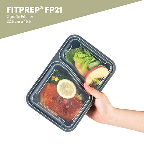 FITPREP® - Contenedor de prep (2 compartimentos, 10 unidades, recomendado para Meal Prep, incluye bonito libro de recetas)