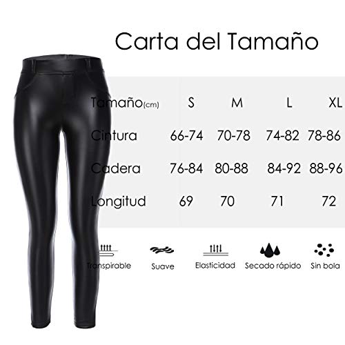 FITTOO Mujeres PU Leggins Cuero Brillante Pantalón Elásticos Pantalones para Mujer Azul L