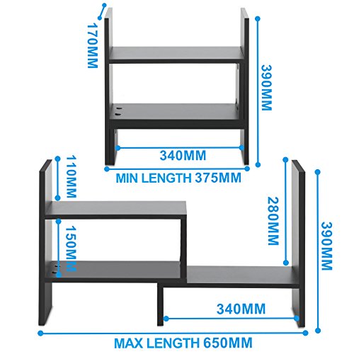 FITUEYES Estantería Organizador de Escritorio DIY Madera Negro Librería Estante de Sobremesa para Oficina Casa 68x17x39cm DT306801WB