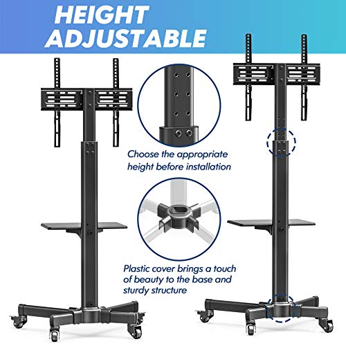 FITUEYES Soporte TV Móvil de 27 a 55 Pulgadas Inclinable Exhibición Móvil Carro con Estante MAX VESA 400 x 400 mm